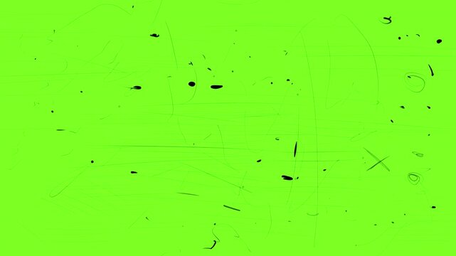 Animation of ink strokes on a green screen. Concept draft and art texture for overlay. Stock effect of an old retro film in 4K with an alpha channel.