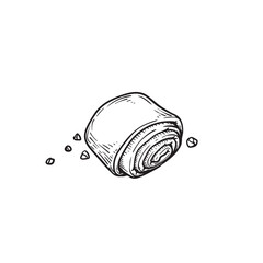 Hand drawn sketch style rolled bun with jam. Sweet baked goods. Best for bakery designs. Vector illustration in retro style isolated on white.