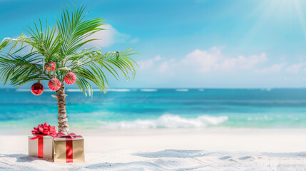 christmas in the southern hemisphere with a palm tree and presents