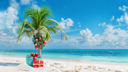 christmas in the southern hemisphere with a palm tree and presents