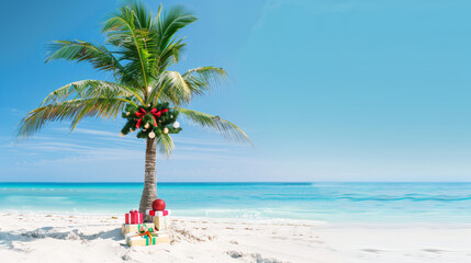 christmas in the southern hemisphere with a palm tree and presents