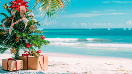 christmas in the southern hemisphere with a palm tree and presents