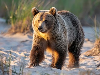 Fototapeta premium Majestic grizzly bear in the wild. AI.