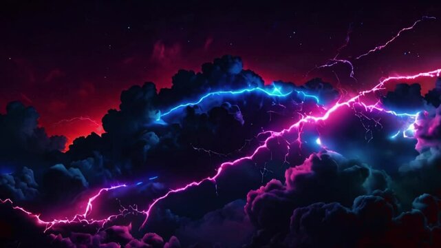 Cycled 3d animation, abstract neon background. Glowing linear lightning symbol inside the spinning colorful cloud. Fantastic minimalist wallpaper, 4K High-Quality animation video