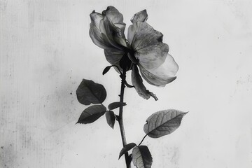Black and white photography of plants. Leaves, petals. on a white background.