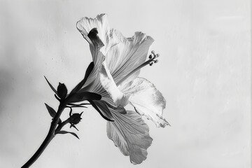 Black and white photography of plants. Leaves, petals. on a white background. Lily