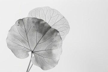 Black and white photography of plants. Leaves, petals. on a white background.
