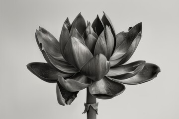 Black and white photography of plants. Leaves, petals. Lotus on a white background.