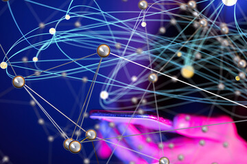 Global network. Blockchain. 3D illustration. Neural networks and artificial intelligence. Abstract