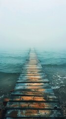 Fototapeta premium A wooden dock extending out into a calm lake. AI.
