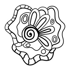 Creative fantasy doodle abstraction for coloring book, crazy surrealistic card isolated on white.