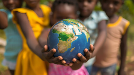 international day of peace with african childs holding a globe