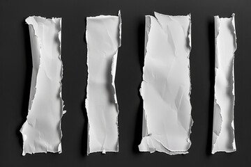 Four Torn Pieces of White Paper on a Black Background