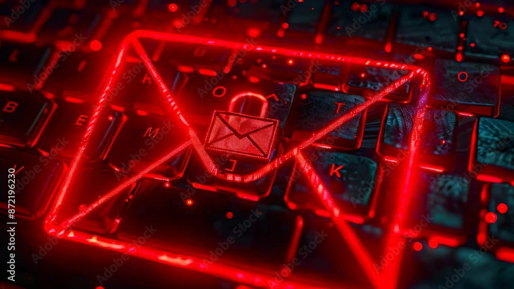 Poster a red envelope with a lock placed on top of a keyboard, symbolizing security measures for online com
