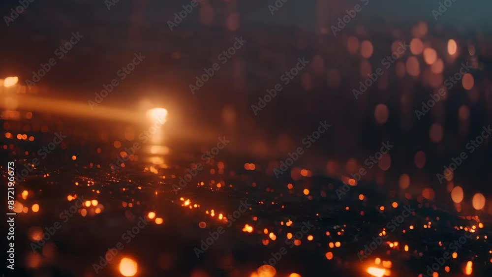 Poster close up view of fiery embers dancing on the surface of the water, creating a mesmerizing display of