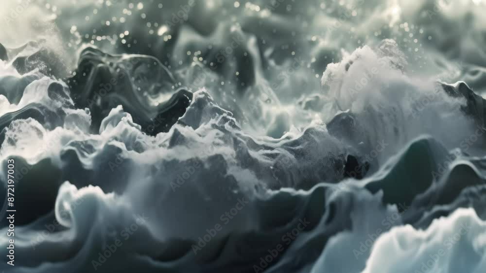 Poster a dynamic black and white scene of water splashing and droplets suspended in mid-air, embrace the dy