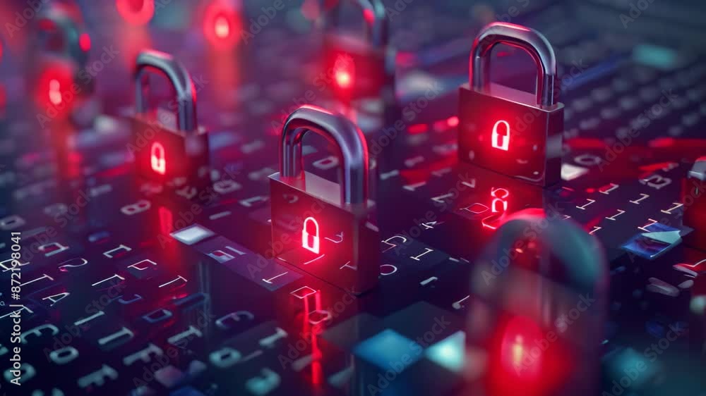 Aufkleber multiple padlocks displayed on a computer screen, symbolizing secure data encryption, encrypting sen