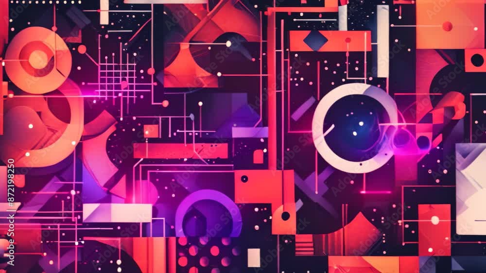 Poster black and red abstract pattern with geometric shapes, engineer a visually compelling pattern compose