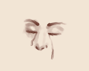 Tearful Abstract Face with Closed Eyes Illustration