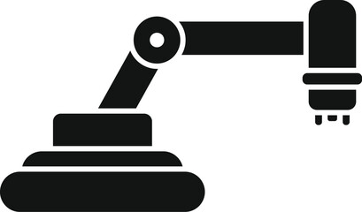 Black and white icon of a robotic arm used in manufacturing and automation