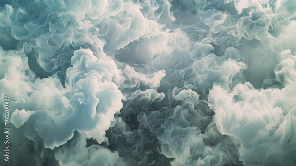 Poster blue ocean waves with white smoke floating above, creating an ethereal and mesmerizing scene, ethere