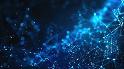 Fototapeta premium Abstract network blue light lines, nodes and particles background.
