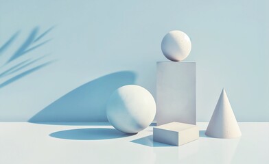 3D rendering of minimalistic geometric shapes. Abstract background with shadows, still life,  copy space. © Tetiana