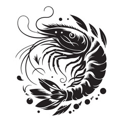 New shrimp fish silhouette vector and logo style with white background and coloring book 