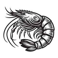 New shrimp fish silhouette vector and logo style with white background and coloring book 
