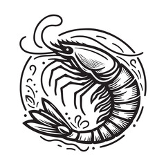 New shrimp fish silhouette vector and logo style with white background and coloring book 