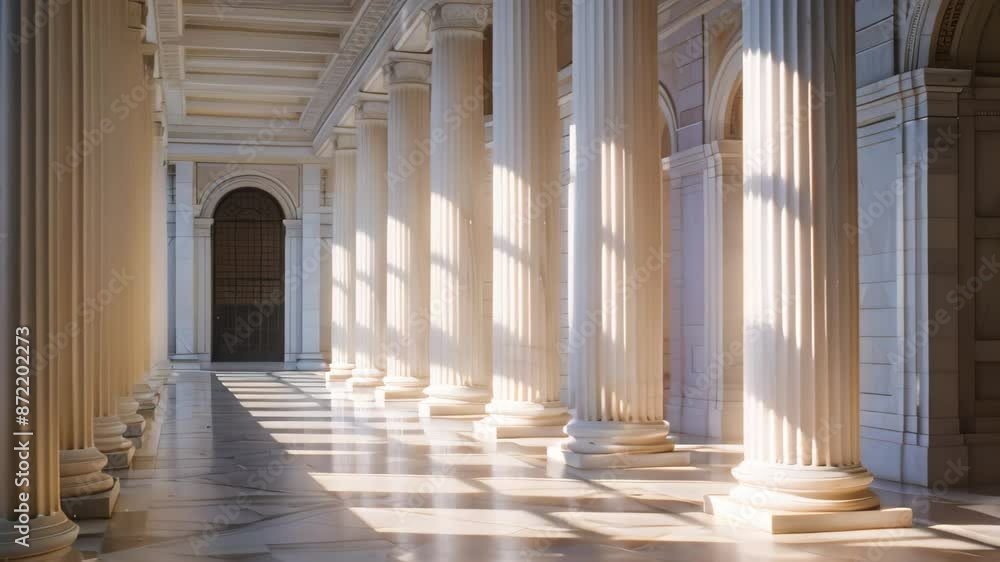 Aufkleber illuminated hallway with columns, experiment with light and shadow to emphasize the classical forms 