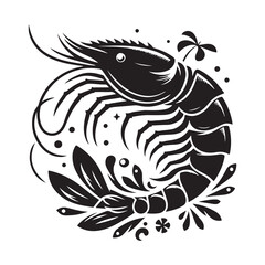New shrimp fish silhouette vector and logo style with white background and coloring book 