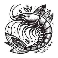 New shrimp fish silhouette vector and logo style with white background and coloring book 