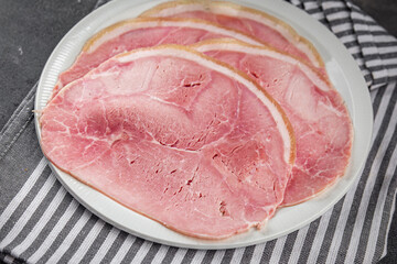 ham pork slice meat food fresh meal food snack on the table copy space food background rustic top view