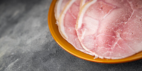 ham pork slice meat food fresh meal food snack on the table copy space food background rustic top view