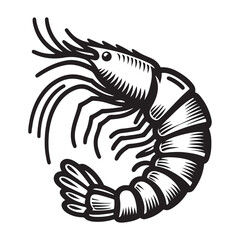 New shrimp fish silhouette vector and logo style with white background and coloring book 