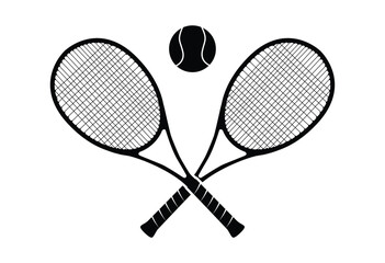 Tennis rackets with ball silhouette on white background