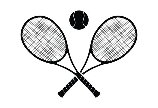 Tennis rackets with ball silhouette on white background