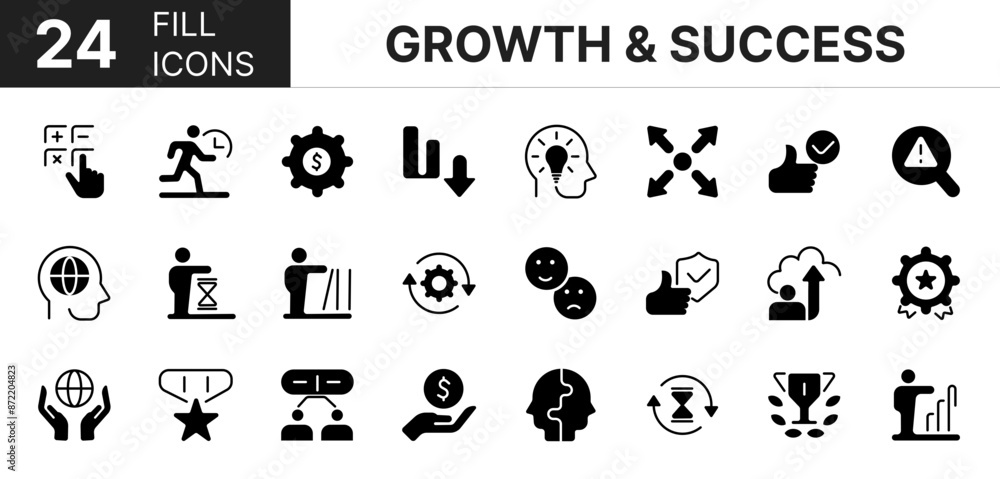 Wall mural collection of 24 growth and success fill icons featuring editable strokes. these outline icons depic