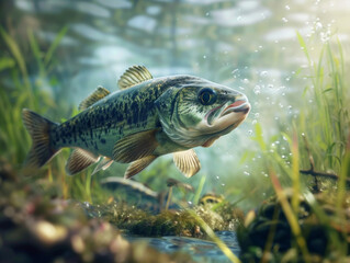 Fototapeta premium Close-Up of Fish Underwater, Generative AI Illustration