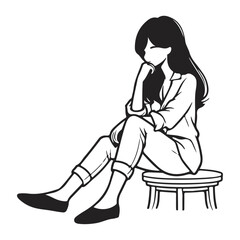 A silhouette girl thinking on a white background