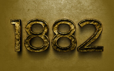 3D dark golden number design of 1882 on cracked golden background.