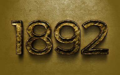 3D dark golden number design of 1892 on cracked golden background.