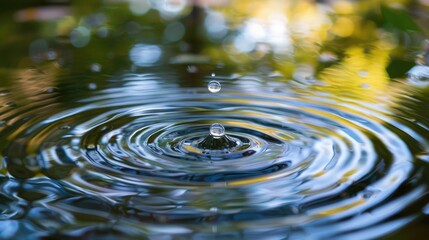 Glistening Water Droplet Ripples Forming Concentric Organic Patterns in Tranquil Nature Environment
