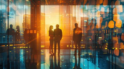 Successful Business Partnership Meeting in Illuminated Urban Office Building