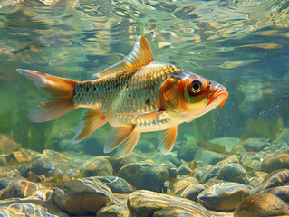 Naklejka premium Close-Up of Fish Underwater, Generative AI Illustration