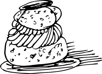 Drawing of pastry products, desserts. Food menu design template. Hand drawn sketch vector illustration. Chou
