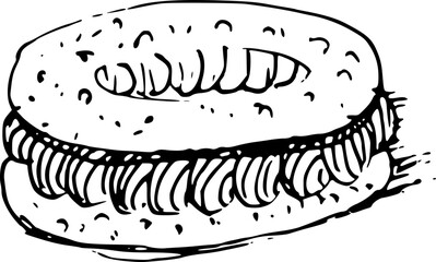 Drawing of pastry products, desserts. Food menu design template. Hand drawn sketch vector illustration. Paris Brest
