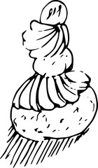 Drawing of pastry products, desserts. Food menu design template. Hand drawn sketch vector illustration. Chou
