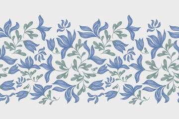 Vintage pattern Indian Floral seamless ethnicity embroidery Ikat texture design vector illustration hand drawn damask wallpaper border frame. 